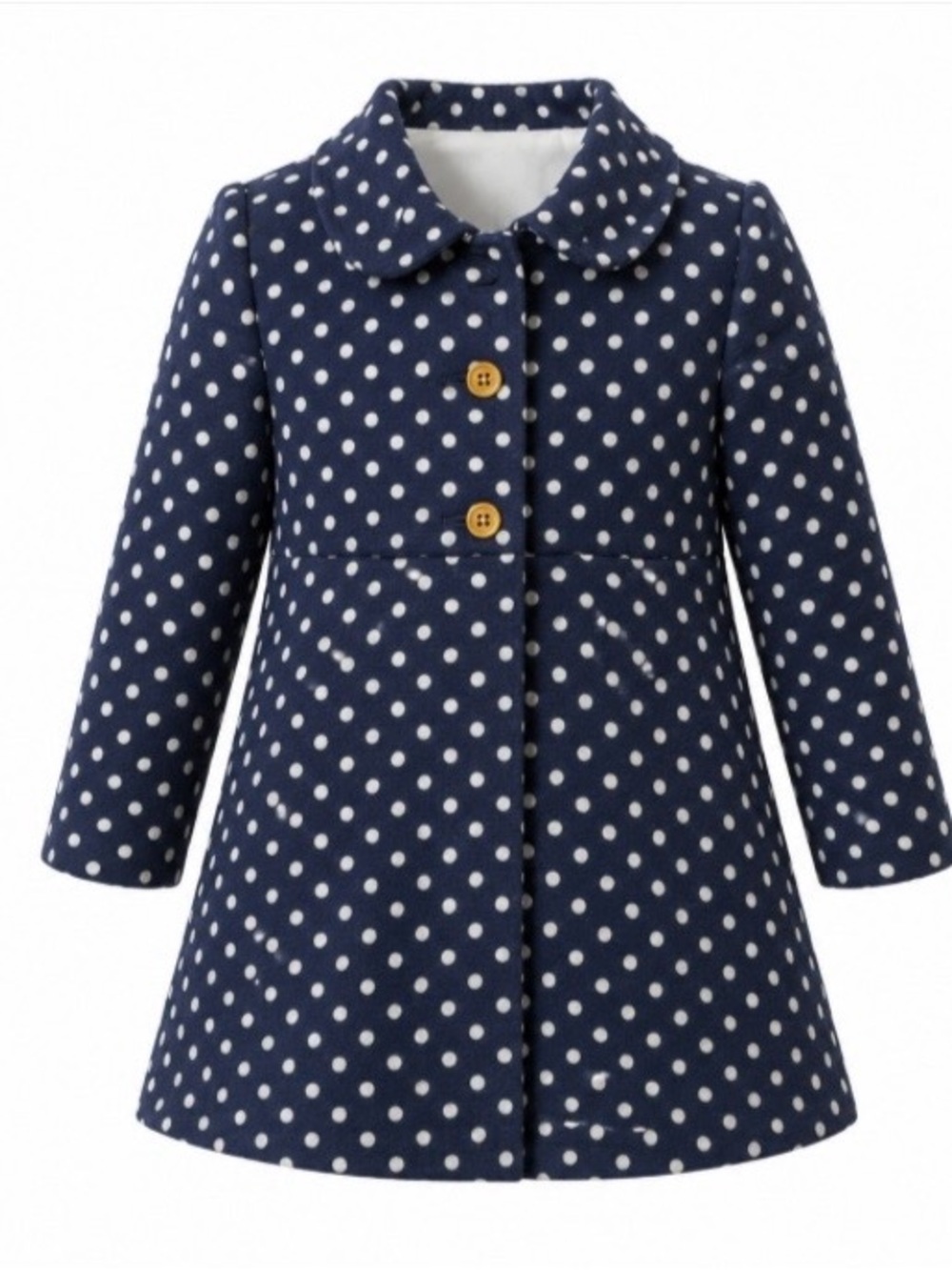 Bonnie Jean Girls Sz 7 Navy Blue White Polka Dot Coat Dress Gold Buttons Party